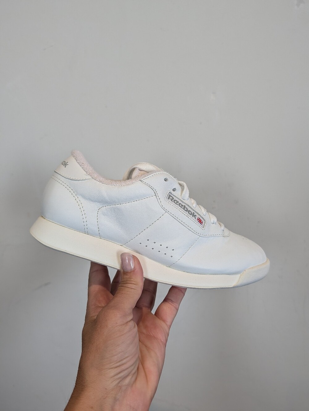 90's Vintage Reebok Classic White Sneakers, Size 6.5